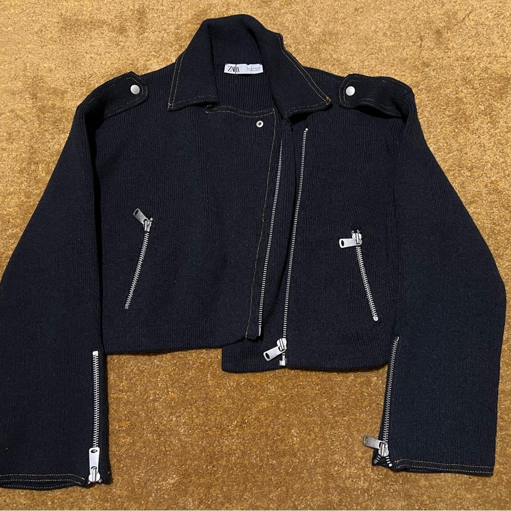 Zara Cropped Knit Biker Jacket